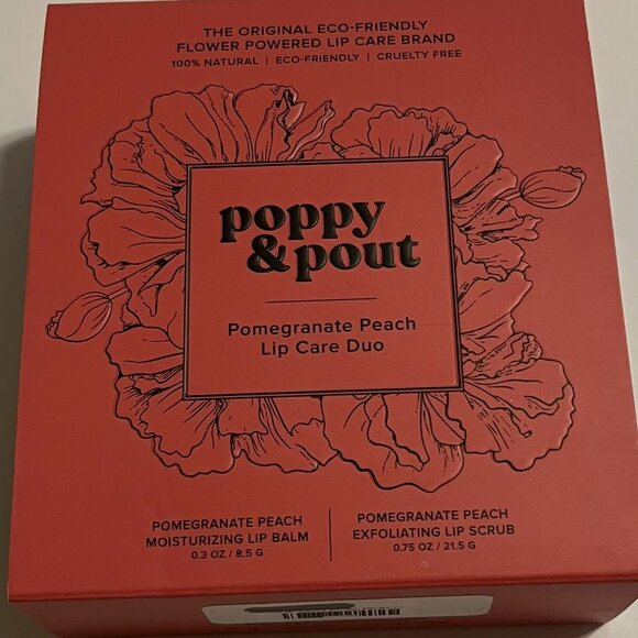 PRICE DROP Poppy & Pout 100% Natural Pomegranate Peach Lip Care Duo - Picture 1 of 5